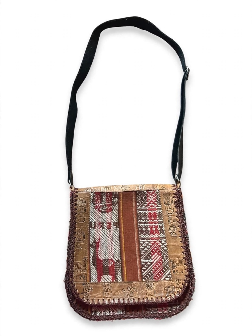 Handwoven Ethnic Crossbody Bag in Red and Brown